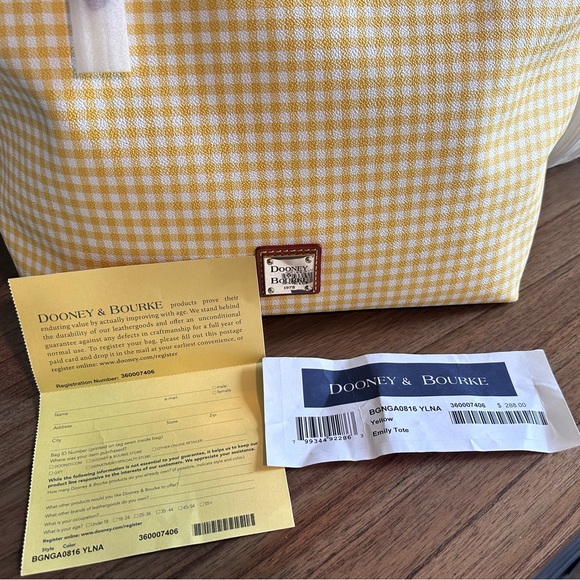 NWT - Dooney & Bourke Triple Compartment Yellow Gingham Tote - Picture 6 of 10